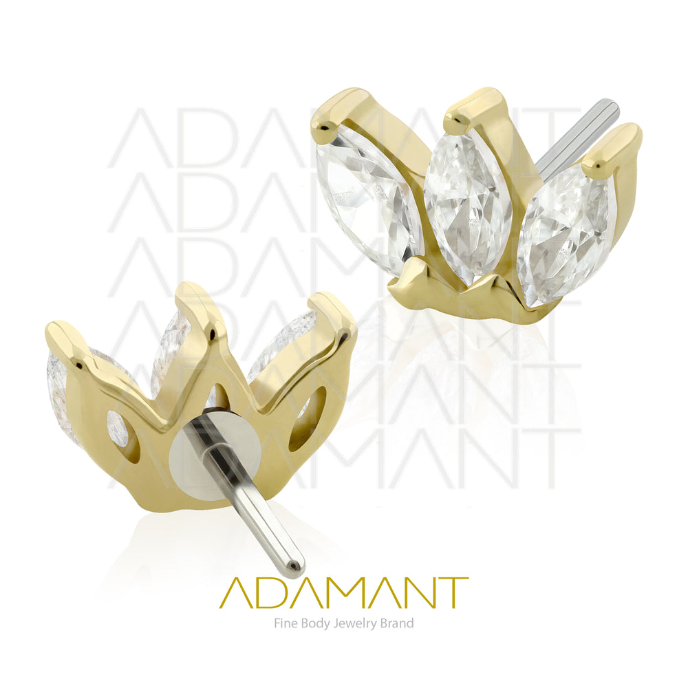 25g, Oro Solido 14k Accesorio Sin Rosca, 4.8mm Tamaño del Pin, Marquise Prong Set, Cubic Zirconia