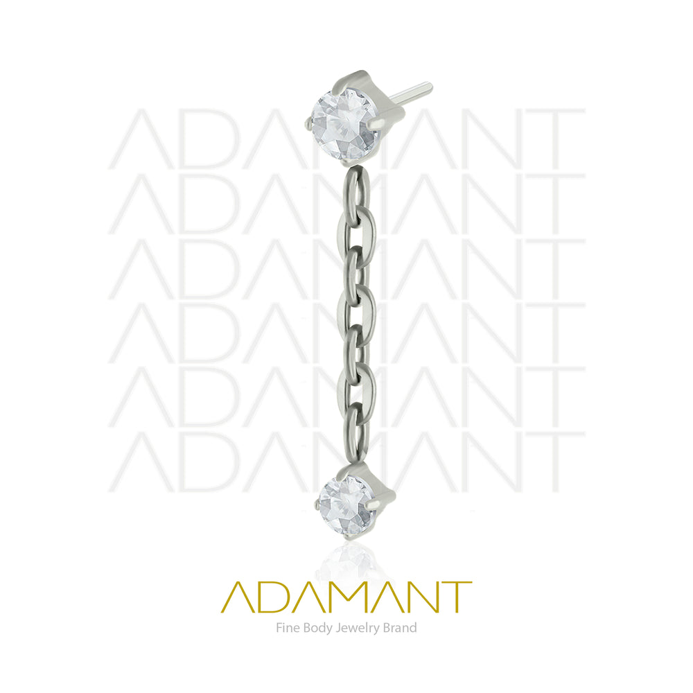 20g-18g-16g-14g Titanio Accesorios Sin Rosca, Double Prong set, Cubic Zirconia with Chain.