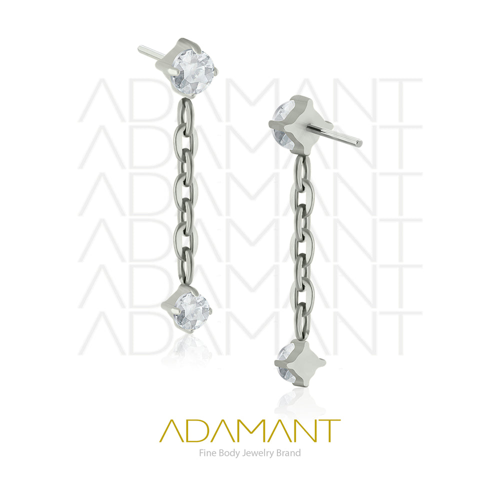 20g-18g-16g-14g Titanio Accesorios Sin Rosca, Double Prong set, Cubic Zirconia with Chain.