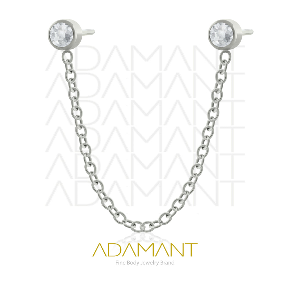 20g-18g-16g-14g Titanio Accesorios Sin Rosca, Chain Double Flat Bezel set, Cubic Zirconia.