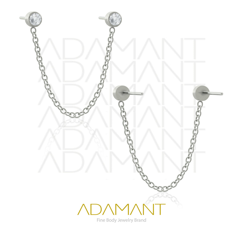 20g-18g-16g-14g Titanio Accesorios Sin Rosca, Chain Double Flat Bezel set, Cubic Zirconia.