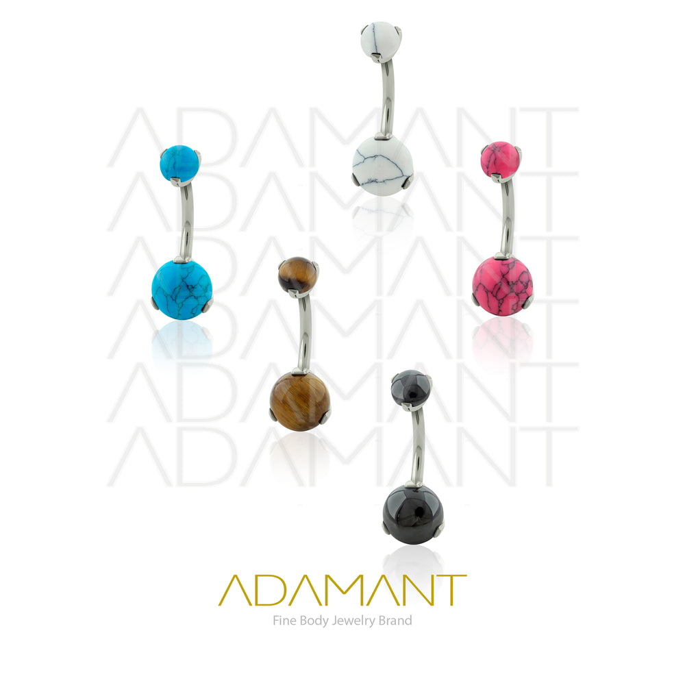 14g, Titanio Navel Curved, Rosca Interna, 1.2mm Patrón de Rosca, Ombligo Prong Set 3, Piedra Natural