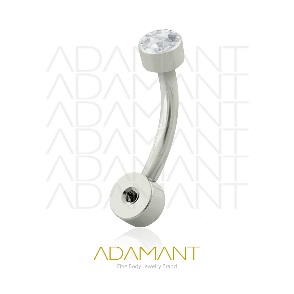 14g, Titanio Navel Curved, Rosca Interna, 1.2mm Patrón de Rosca en frente, Ombligo Bezel Set, Cubic Zirconia.