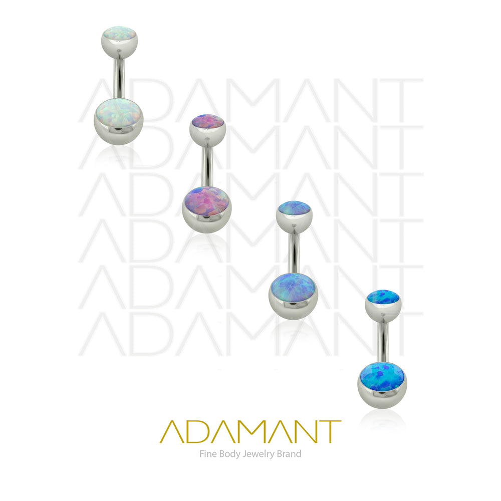 14g, Titanio Navel Curved Pequeña, Rosca Interna, 1.2mm Patrón de Rosca, Ombligo Doble Bezel Set, Opal.