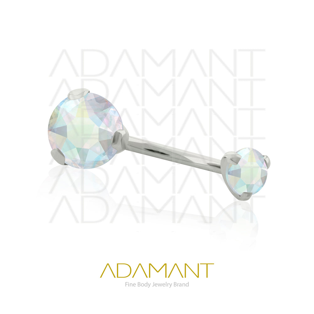 14g, Titanio Navel Curved, Rosca Interna, 1.2mm Patrón de Rosca, Ombligo Prong Set, Cubic Zirconia.