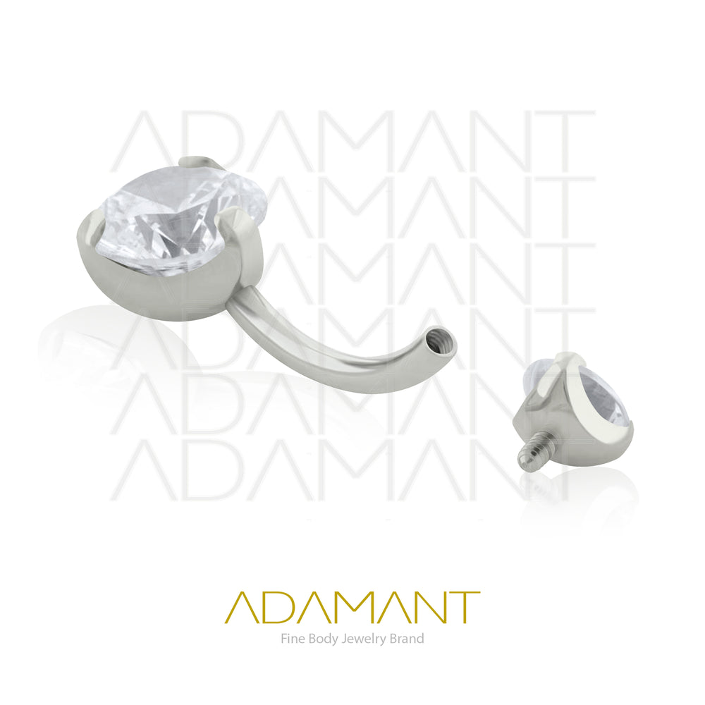 14g, Titanio Navel Curved, Rosca Interna, 1.2mm Patrón de Rosca, Ombligo Prong Set, Cubic Zirconia.
