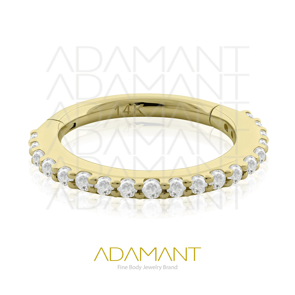 20g, Oro Solido 14k Aro de Bisagra Clicker Side Multijewel, Prong Set, Cubic Zirconia