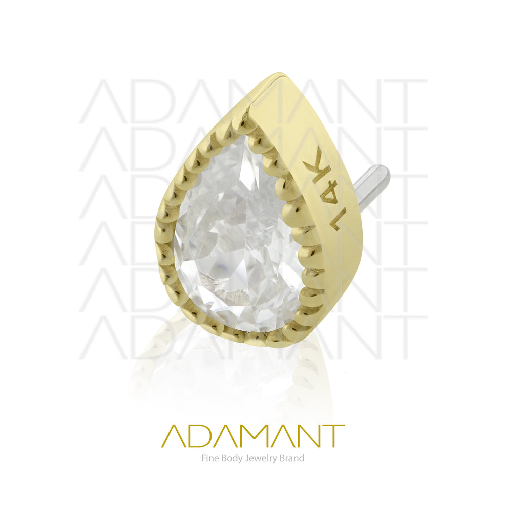25g, Oro Solido 14k Accesorio Sin Rosca, 4.8mm Tamaño del Pin, Bead Teardrop, Bezel Set, Cubic Zirconia