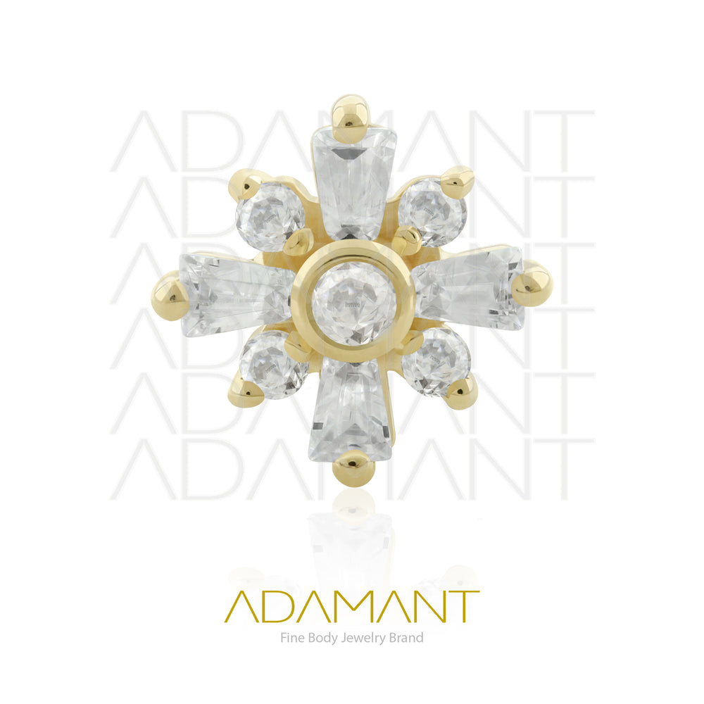 25g, Oro Solido 14k Accesorio Sin Rosca, 4.8mm Tamaño del Pin, Cross Flower, Prong Set, Cubic Zirconia