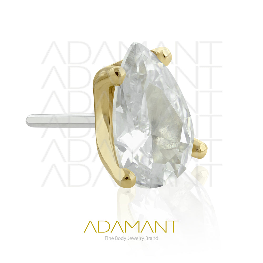 25g, Oro Solido 14k Accesorio Sin Rosca, 4.8mm Tamaño del Pin, Teardrop, Prong Set, Cubic Zirconia