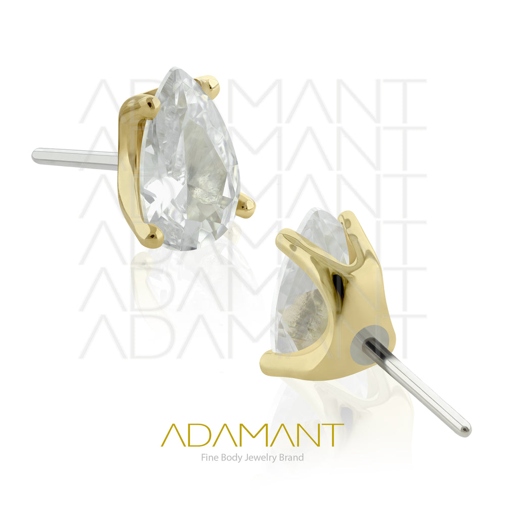 25g, Oro Solido 14k Accesorio Sin Rosca, 4.8mm Tamaño del Pin, Teardrop, Prong Set, Cubic Zirconia