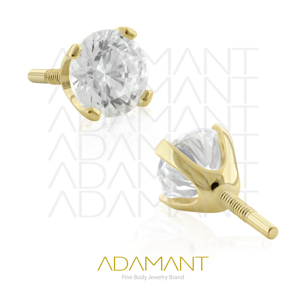 16g, Oro Solido 14k Accesorio Rosca Larga, 0.8mm Patrón de rosca, Prong Setting 4, Cubic Zirconia