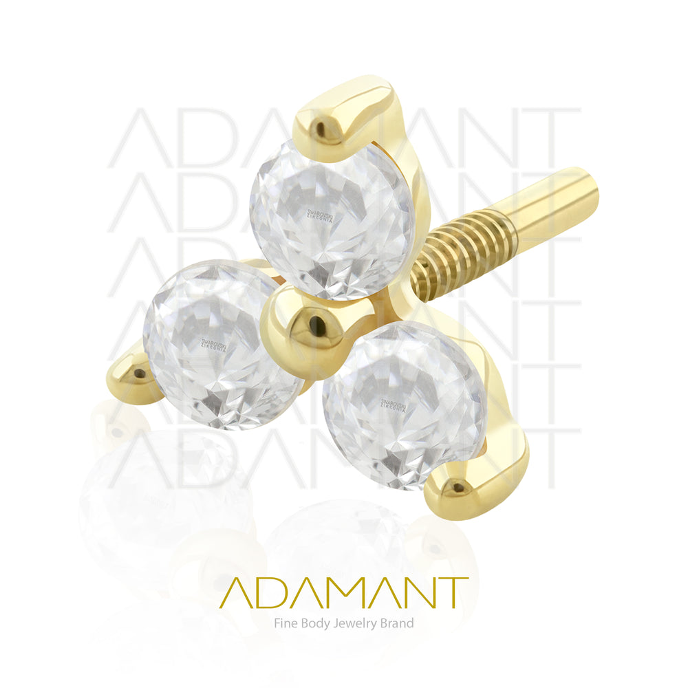 16g, Oro Solido 14k Accesorio Rosca Larga, 0.8mm Patrón de rosca, Trinity Prong Setting, Cubic Zirconia