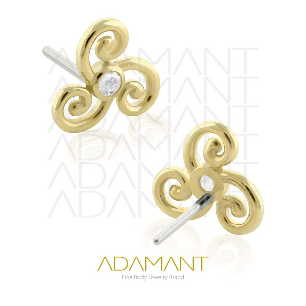 25g, Oro Solido 14k Accesorio Sin Rosca, 4.8mm Tamaño del Pin, Waves, Bezel Set, Cubic Zirconia