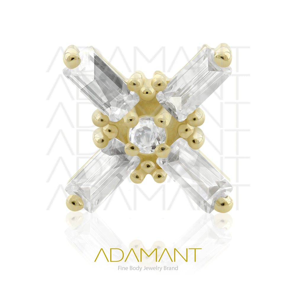 25g, Oro Solido 14k Accesorio Sin Rosca, 4.8mm Tamaño del Pin, Cruz, Prong Set, Cubic Zirconia