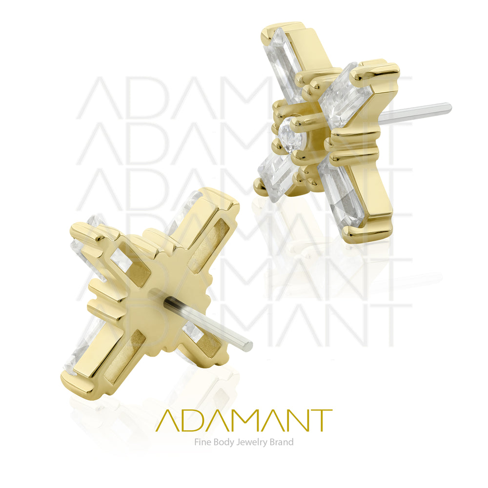 25g, Oro Solido 14k Accesorio Sin Rosca, 4.8mm Tamaño del Pin, Cruz, Prong Set, Cubic Zirconia