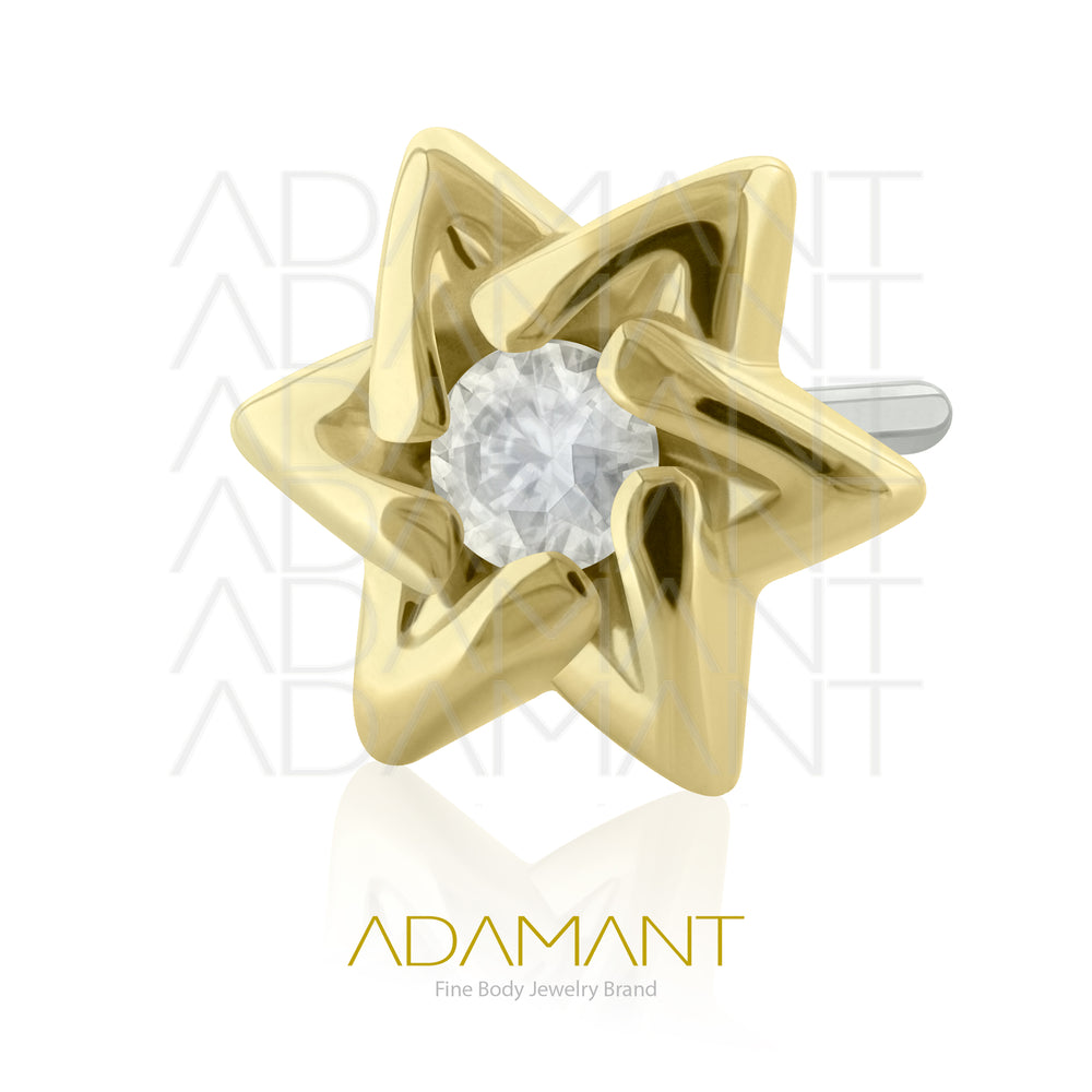 25g, Oro Solido 14k Accesorio Sin Rosca, 4.8mm Tamaño del Pin, Hex Star, Prong Set, Cubic Zirconia