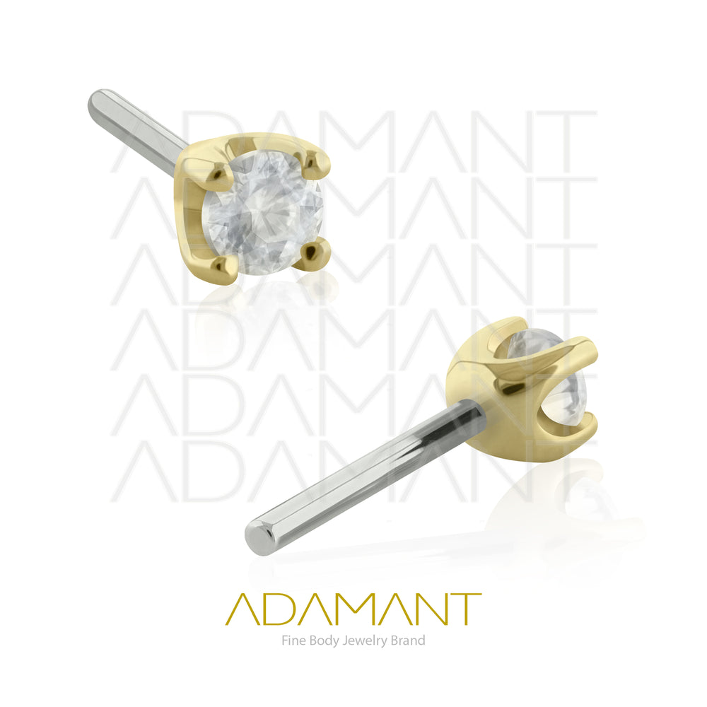 25g, Oro Solido 14k Accesorio Sin Rosca, 4.8mm Tamaño del Pin, Prong Set 4, Cubic Zirconia