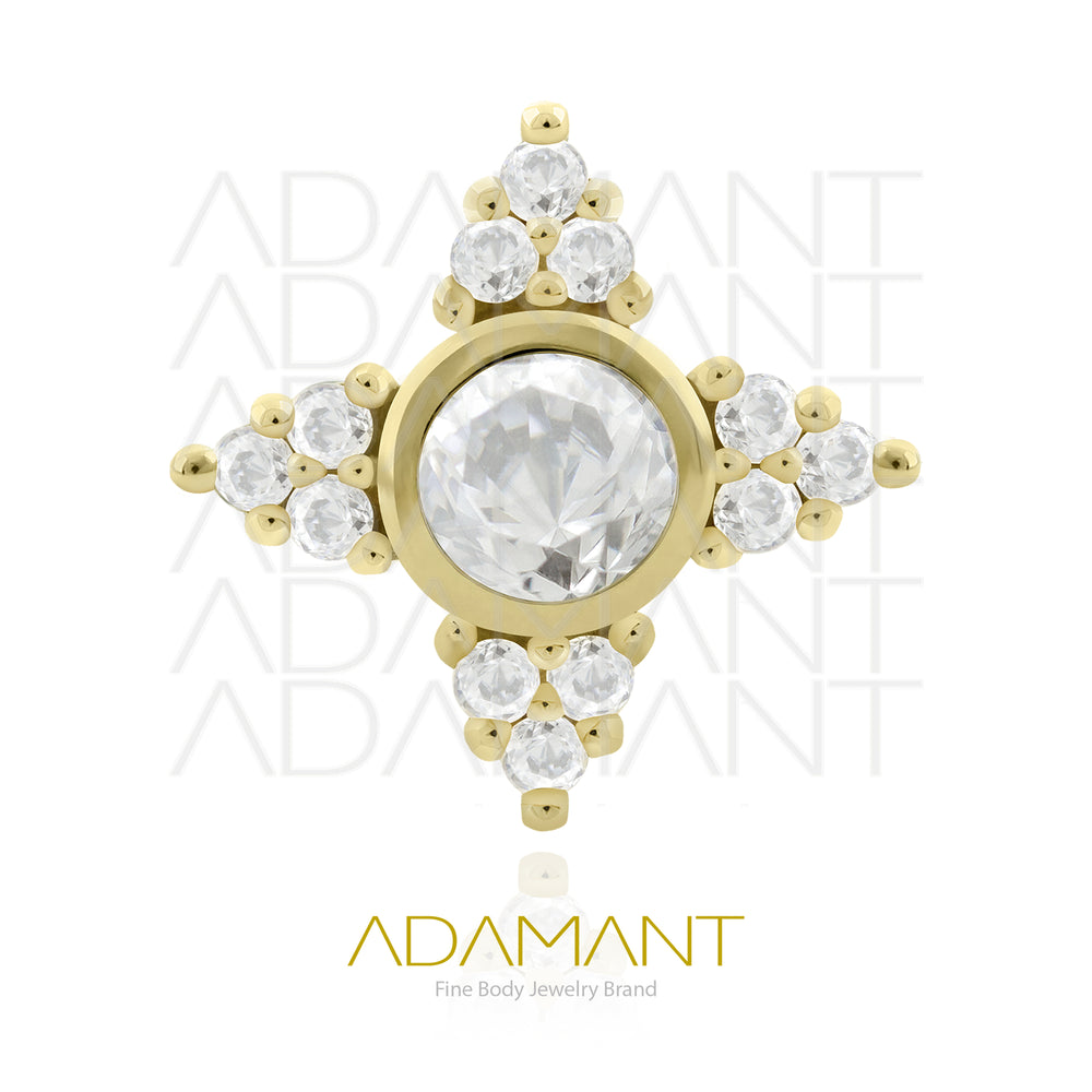 25g, Oro Solido 14k Accesorio Sin Rosca, 4.8mm Tamaño del Pin, Four Cristal TRI, Prong Set, Cubic Zirconia