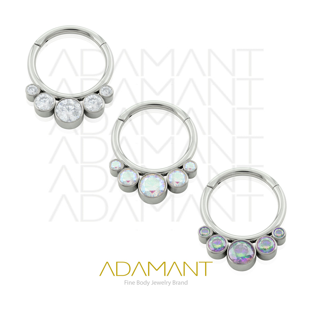 18g, Titanio, Aro Clicker con Bisagra, Five Curved Bezel set, Cubic Zirconia