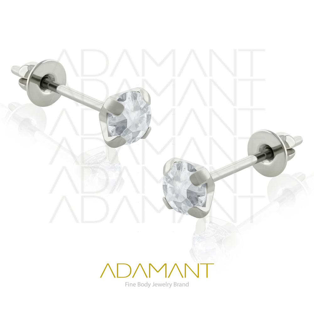 20g Aretes de Titanio, Sin Rosca, Prong set 4, Cubic Zirconia.