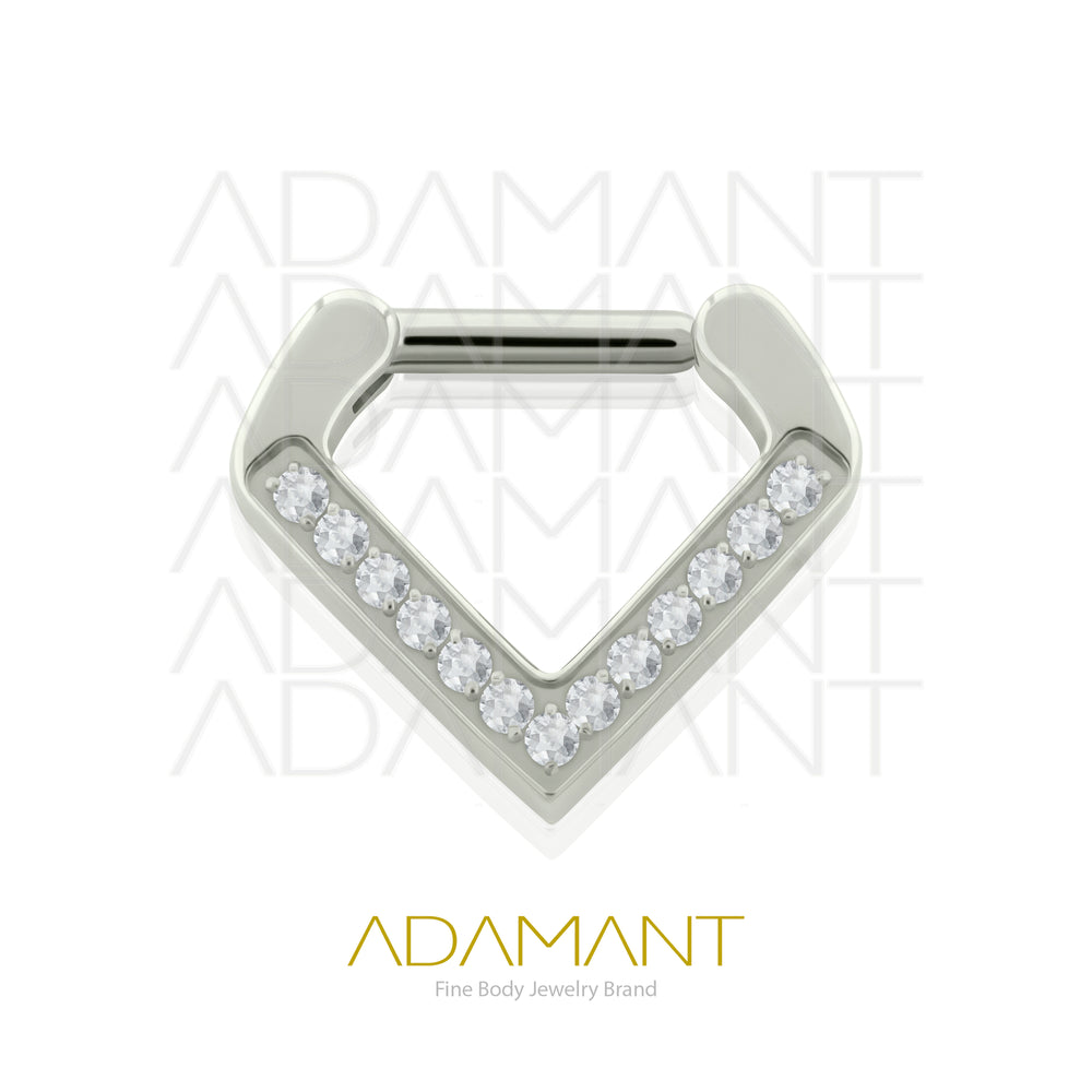 16g, Titanio, Aro Clicker con Bisagra, Triangle Septum Prong set, Cubic Zirconia