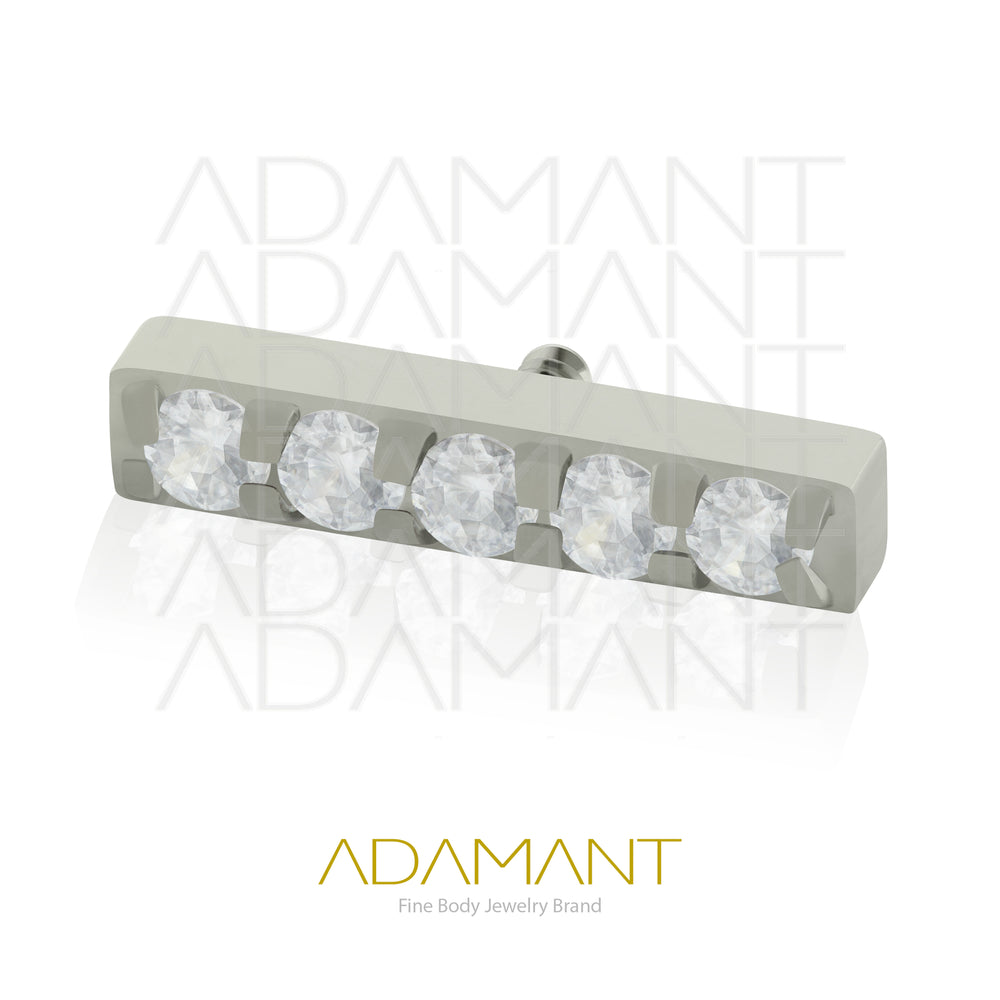 18g - 16g, Titanio Accesorio Rosca, 0.9mm Patrón de rosca, 5 Multi-Gem rectangular End, Prong Set, Cubic Zirconia.