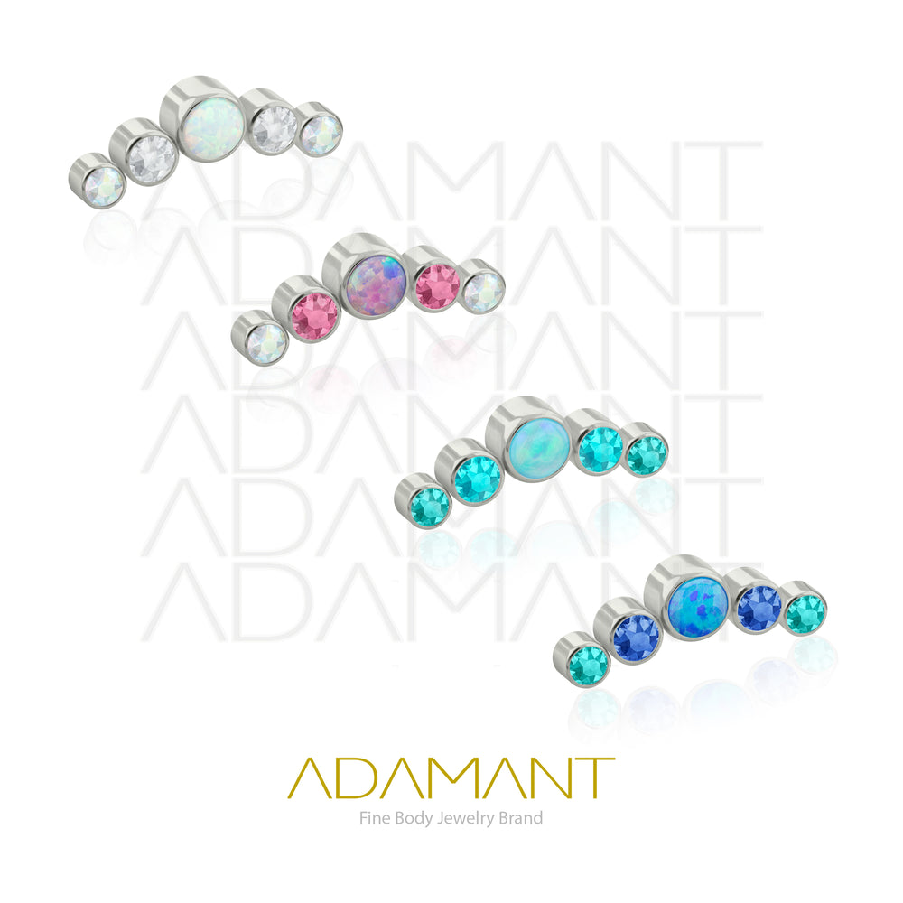 18g - 16g, Titanio Accesorio Rosca, 0.9mm Patrón de rosca, Five Curved, Bezel Set, Cubic Zirconia y Opal.