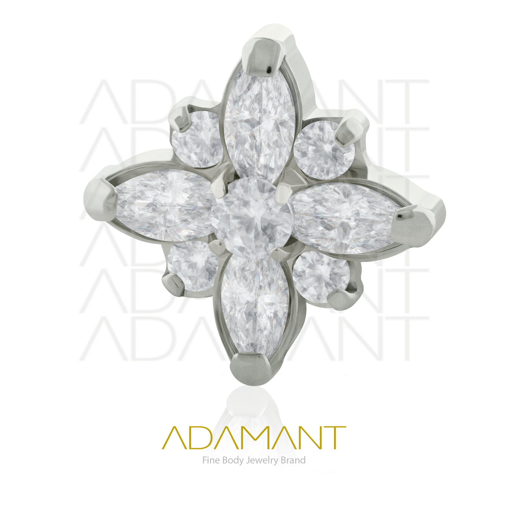 18g - 16g, Titanio Accesorio Rosca, 0.9mm Patrón de rosca, Flower Marquise, Prong Set, Cubic Zirconia.