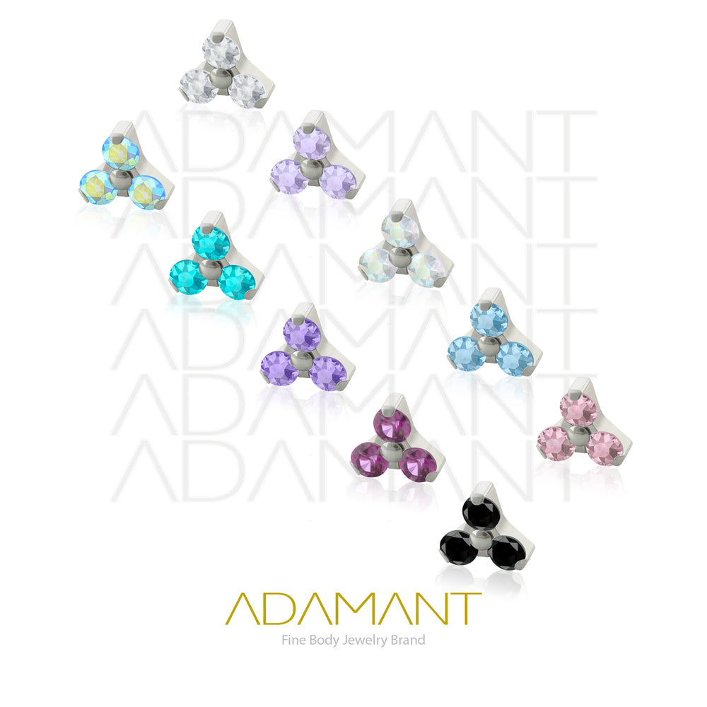 18g - 16g, Titanio Accesorio Rosca, 0.9mm Patrón de rosca, Mini Trinity, Prong Set, Cubic Zirconia.