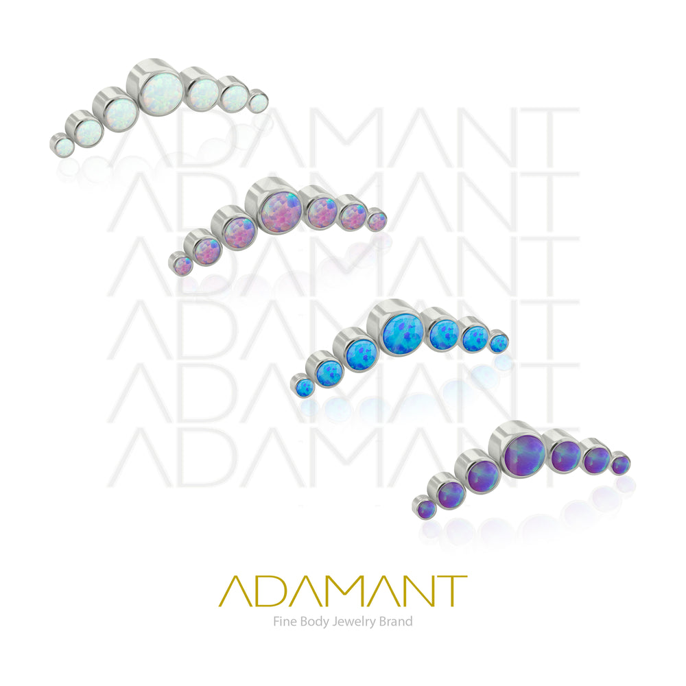18g - 16g, Titanio Accesorio Rosca, 0.9mm Patrón de rosca, Seven Curved, Bezel Set, Opal.