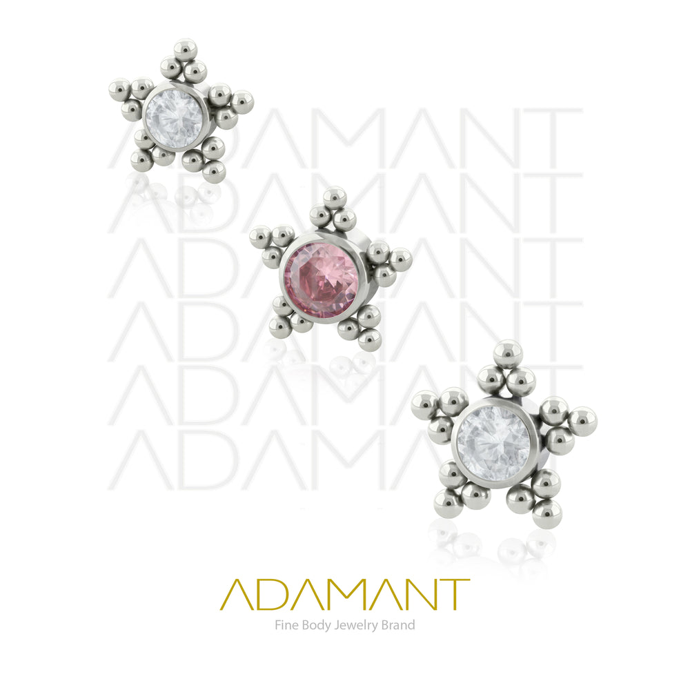 18g - 16g, Titanio Accesorio Rosca, 0.9mm Patrón de rosca, Star Bead, Bezel Set, Cubic Zirconia.