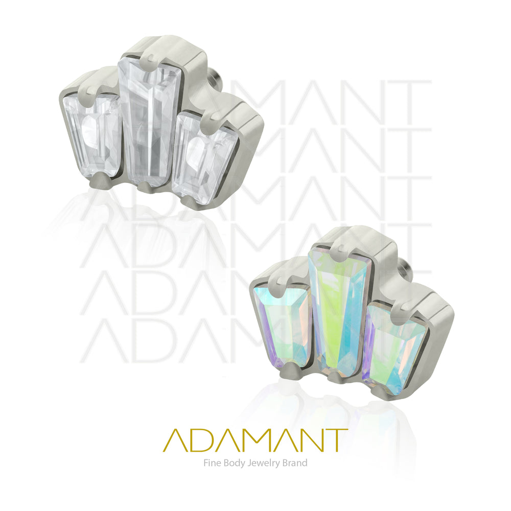 18g - 16g, Titanio Accesorio Rosca, 0.9mm Patrón de rosca, Triple baguette End, Prong Set, Cubic Zirconia.