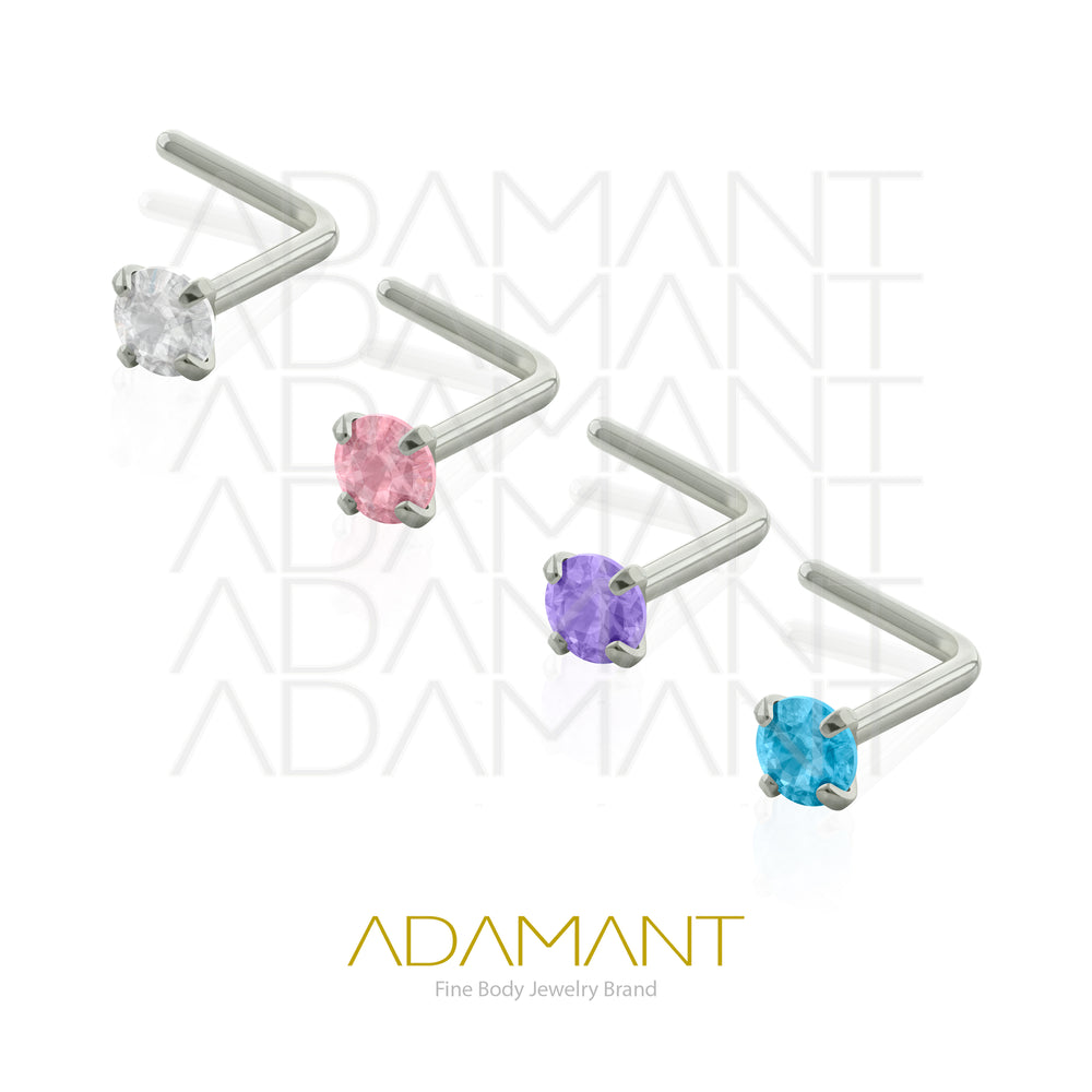18g, Titanio Nostril, Nostril forma de L, Prong Set, Cubic Zirconia