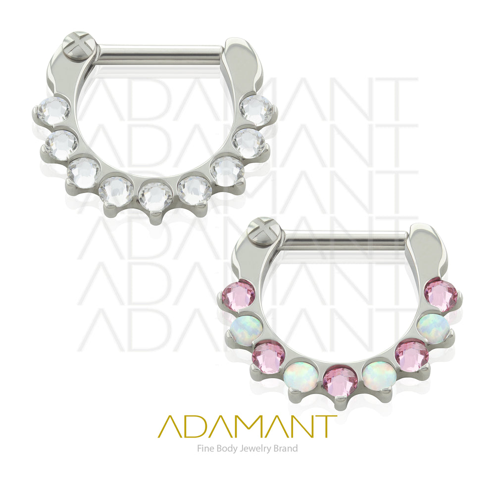 16g, Titanio, Aro Clicker con Bisagra, Front Prong set, Cubic Zirconia y Opal