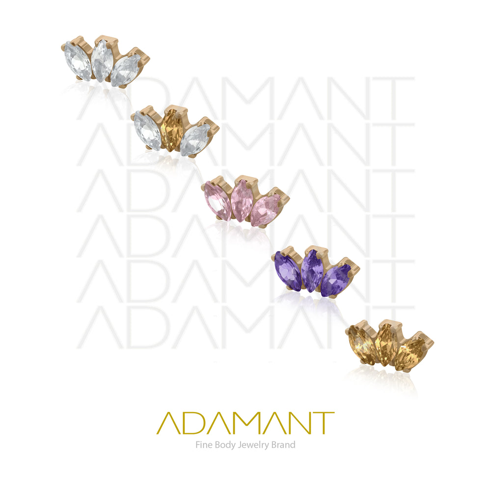 18g - 16g, Titanio Accesorio Rosca, 0.9mm Patrón de rosca, Marquise Platizado Dorado Rosado, Prong Set, Cubic Zirconia.