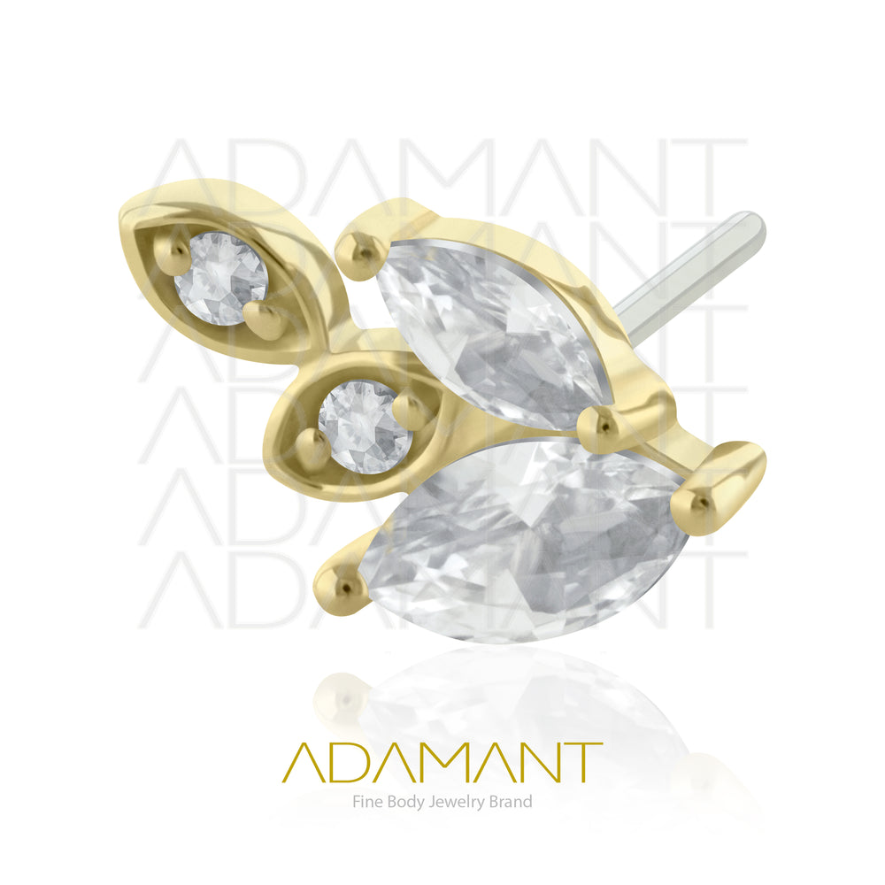25g, Oro Solido 14k Accesorio Sin Rosca, 4.8mm Tamaño del Pin, Doble Marquises Prong Set, Cubic Zirconia.