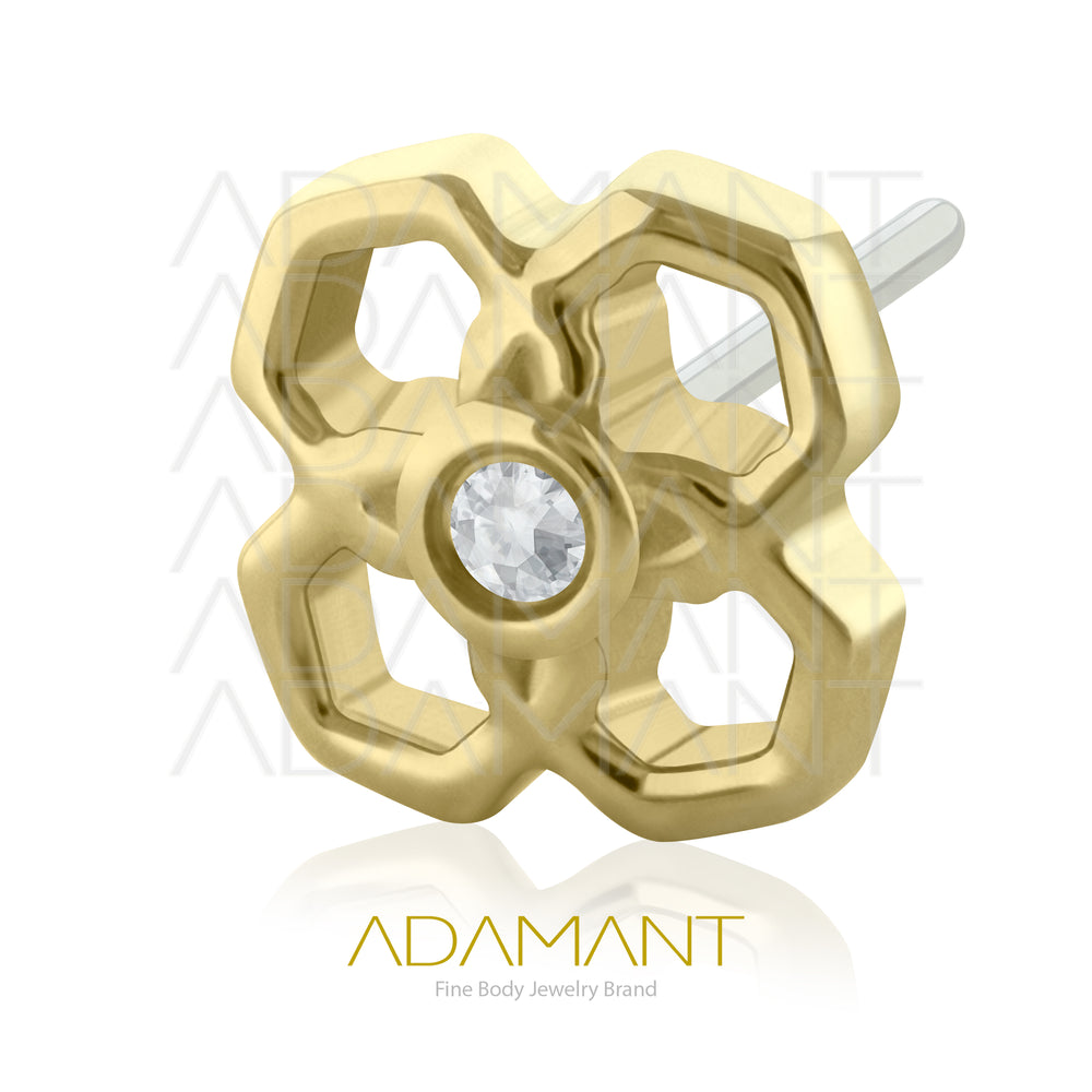 25g, Oro Solido 14k Accesorio Sin Rosca, 4.8mm Tamaño del Pin, Four hexagon Bezel Set, Cubic Zirconia.