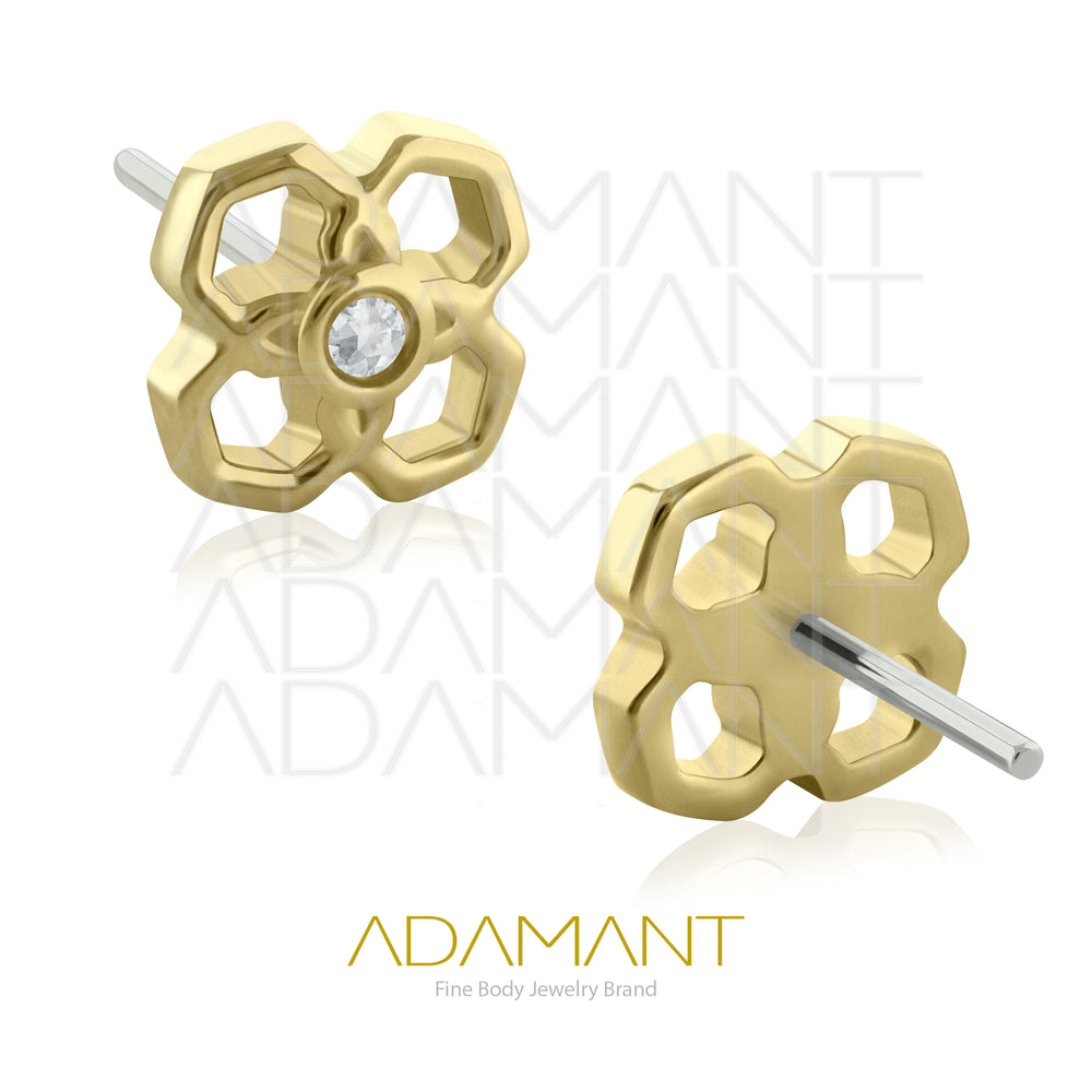 25g, Oro Solido 14k Accesorio Sin Rosca, 4.8mm Tamaño del Pin, Four hexagon Bezel Set, Cubic Zirconia.