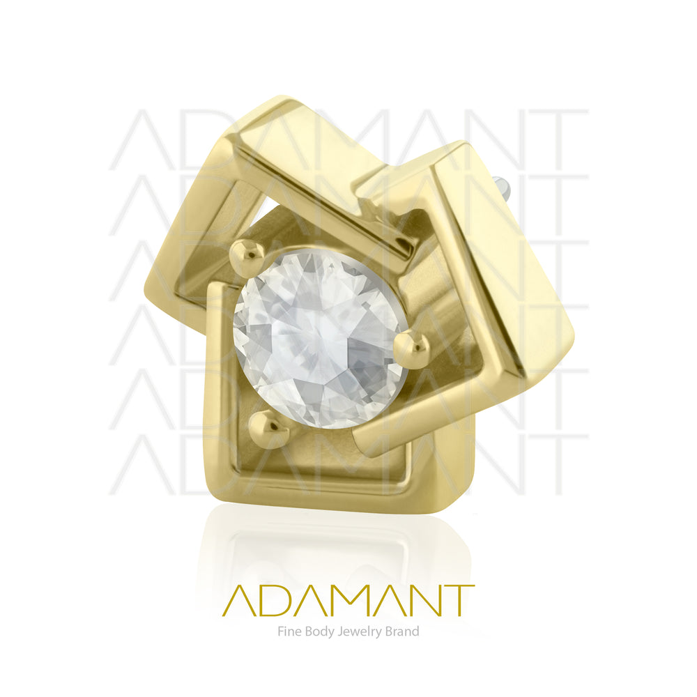 25g, Oro Solido 14k Accesorio Sin Rosca, 4.8mm Tamaño del Pin, Triple Square Prong Set, Cubic Zirconia.